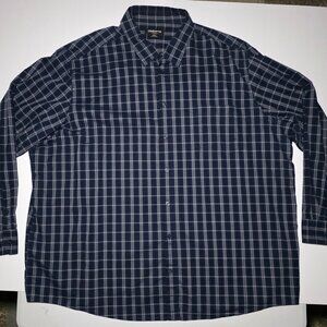 Claiborne Stretch Mens Blue and Gray Plaid Long Sleeve Buttom Up Shirt Size 4XLT